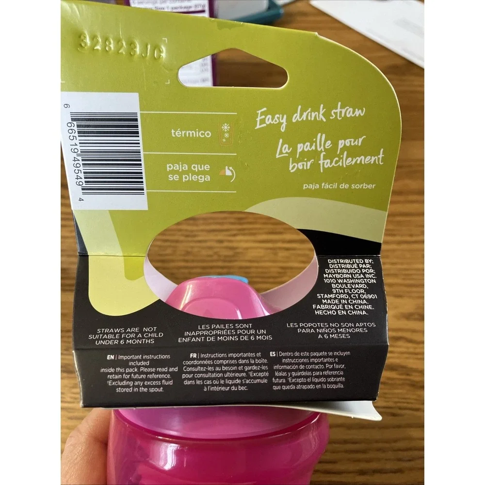 Tommee Tippee 9 fl oz Leak‎ Shake Proof Instulated Sporty Straw Spout Sippy Pink